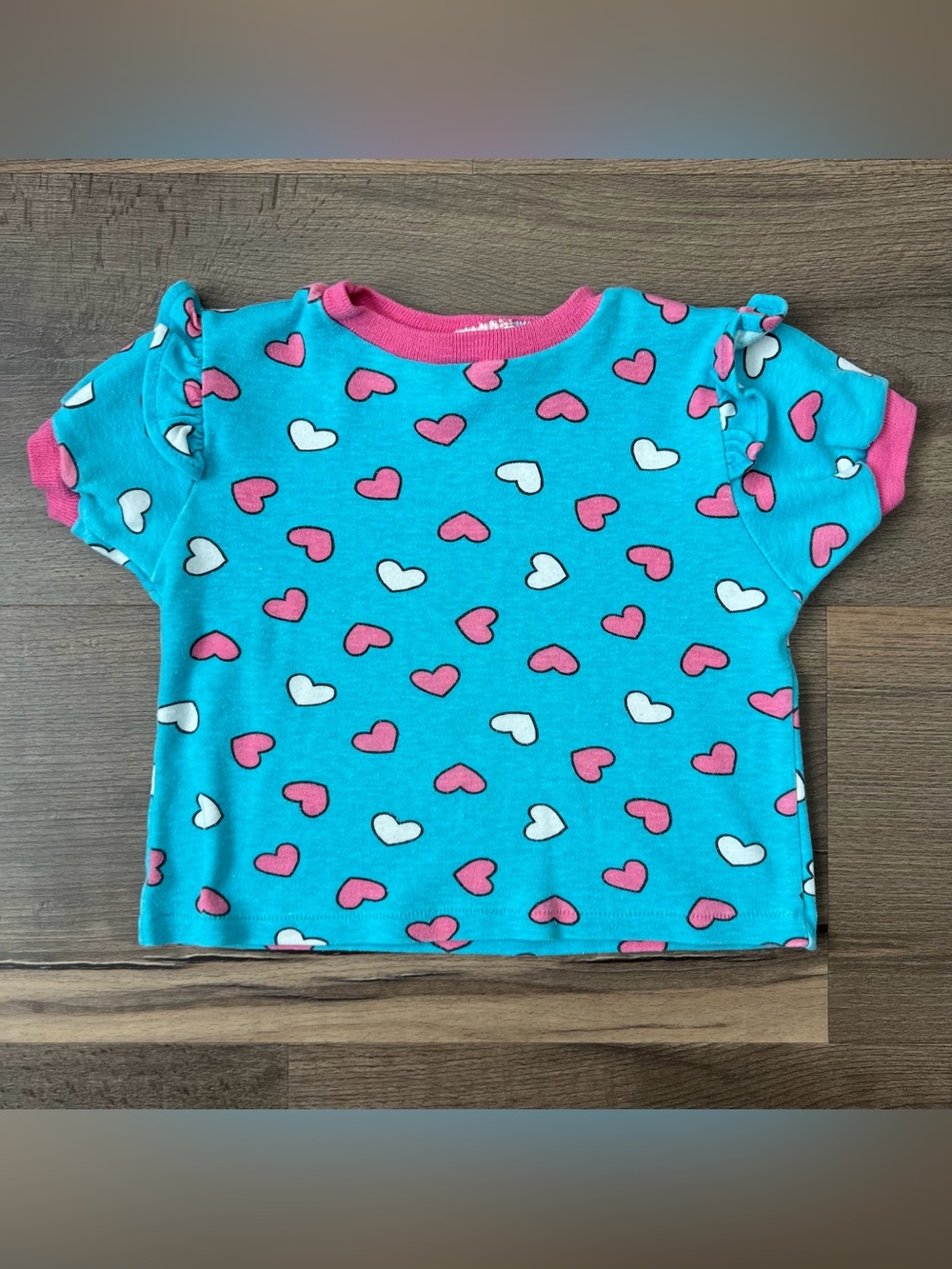 Vintage Health-tex Toddler Girls' AOP Heart T-shirt Blue/Pink Size 4T
